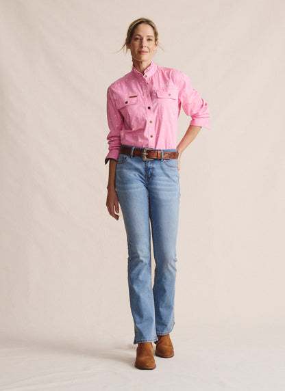 Kidman Women's Lilly Pilly  Light Weight Full Button Work Shirt - Pale Pink