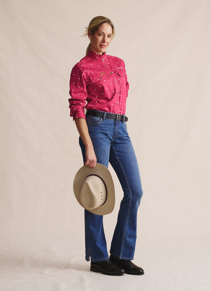 Kidman Women's Lilly Pilly  Light Weight Full Button Work Shirt - Pink