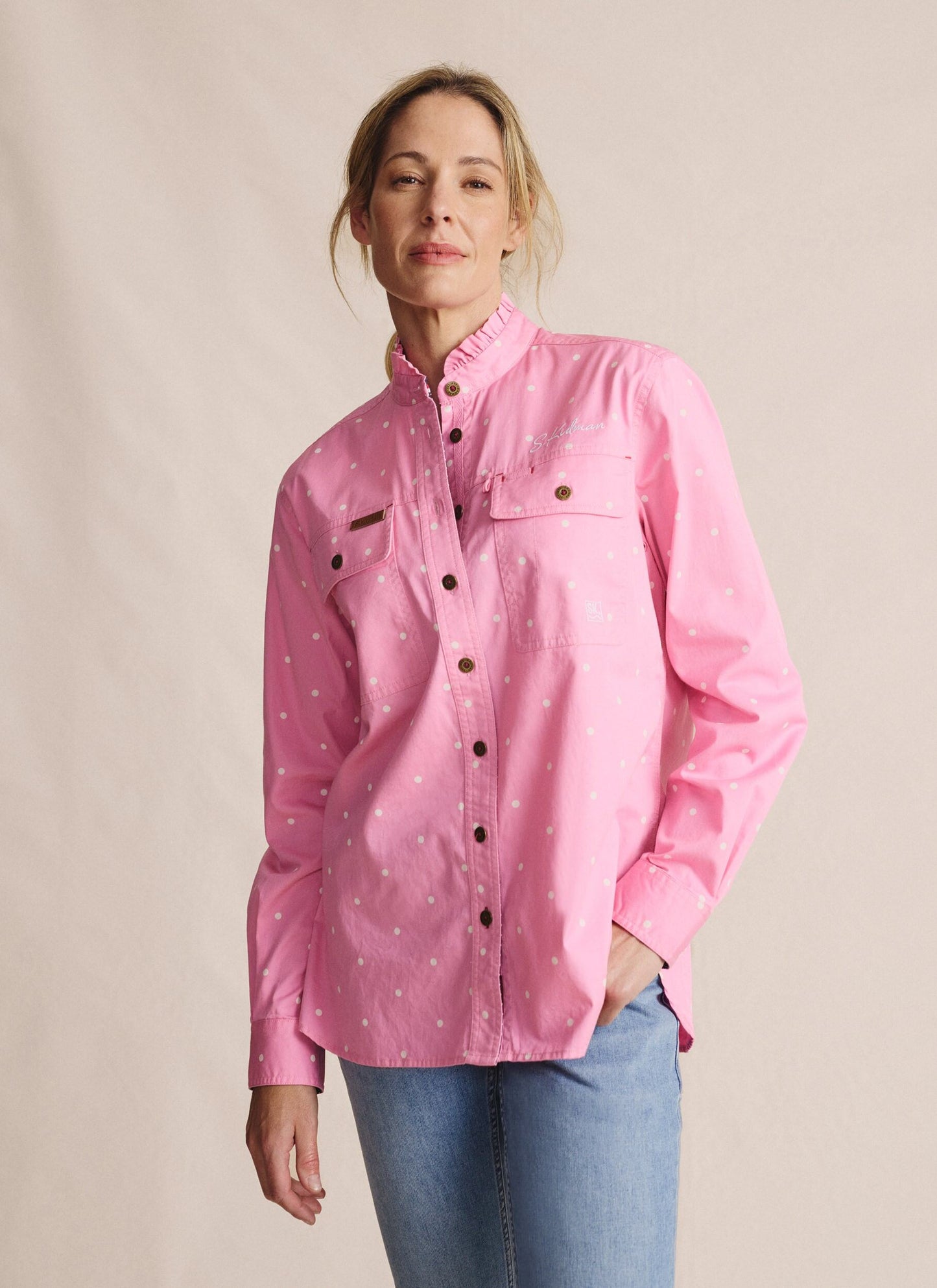 Kidman Women's Lilly Pilly  Light Weight Full Button Work Shirt - Pale Pink