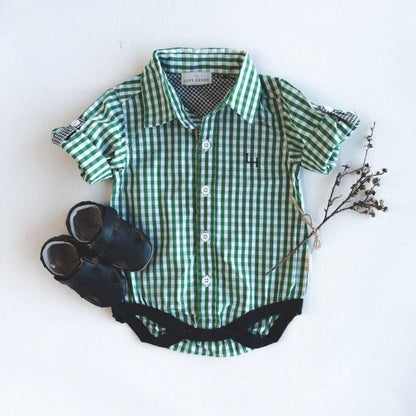 Love Henry Baby Boys Dress Shirt Romper - Bright Green Check