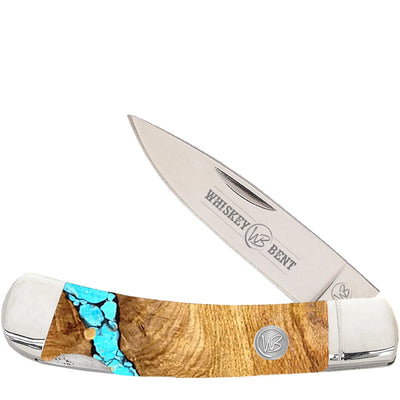 Whiskey Bent Trapper Pocket Knife Single Locking Blade - Turquoise River