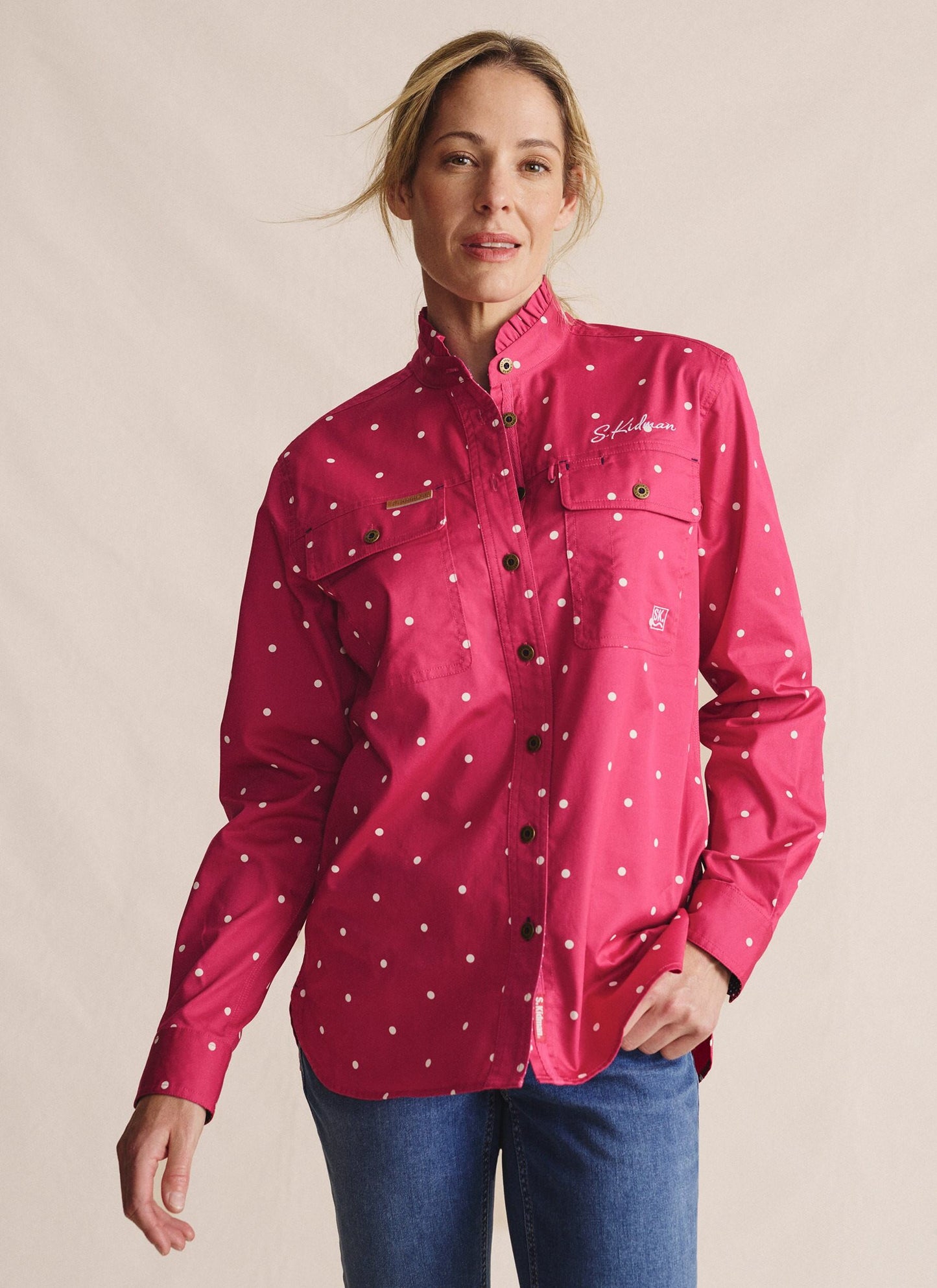Kidman Women's Lilly Pilly  Light Weight Full Button Work Shirt - Pink
