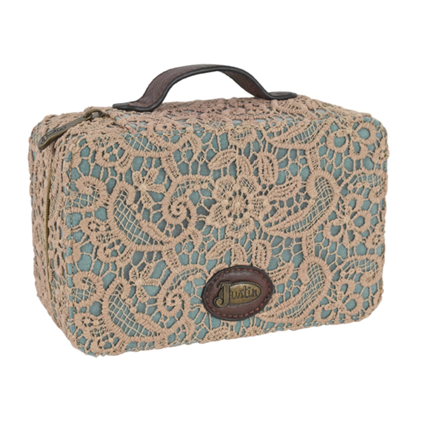 Justin Large Jewellery Case Turq W/Lace Overlay