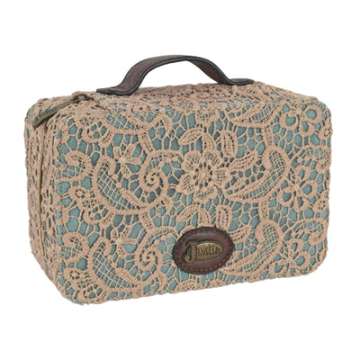 Justin Large Jewellery Case Turq W/Lace Overlay