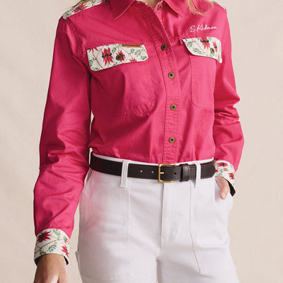 Kidman Women's Spencer Light Weight Full Button Work Shirt - Bright Pink