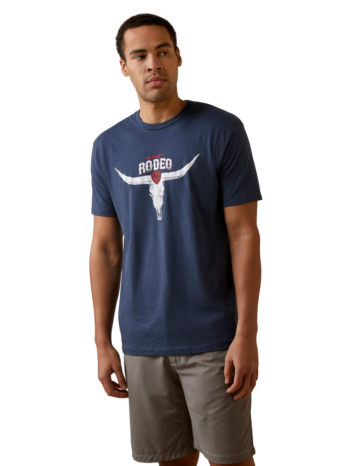 ARIAT MENS RODEO SKULL SS TEE NAVY HEATHER