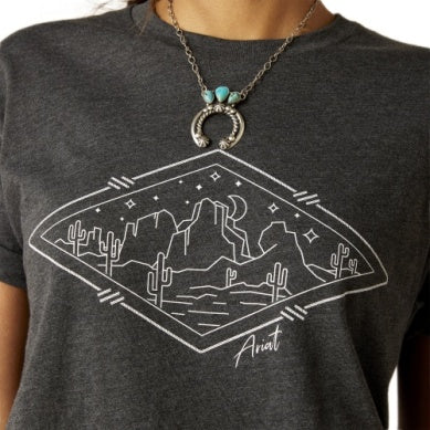 ARIAT LADIES DESERT DIAMOND SS TEE CHARCOAL HEATHER