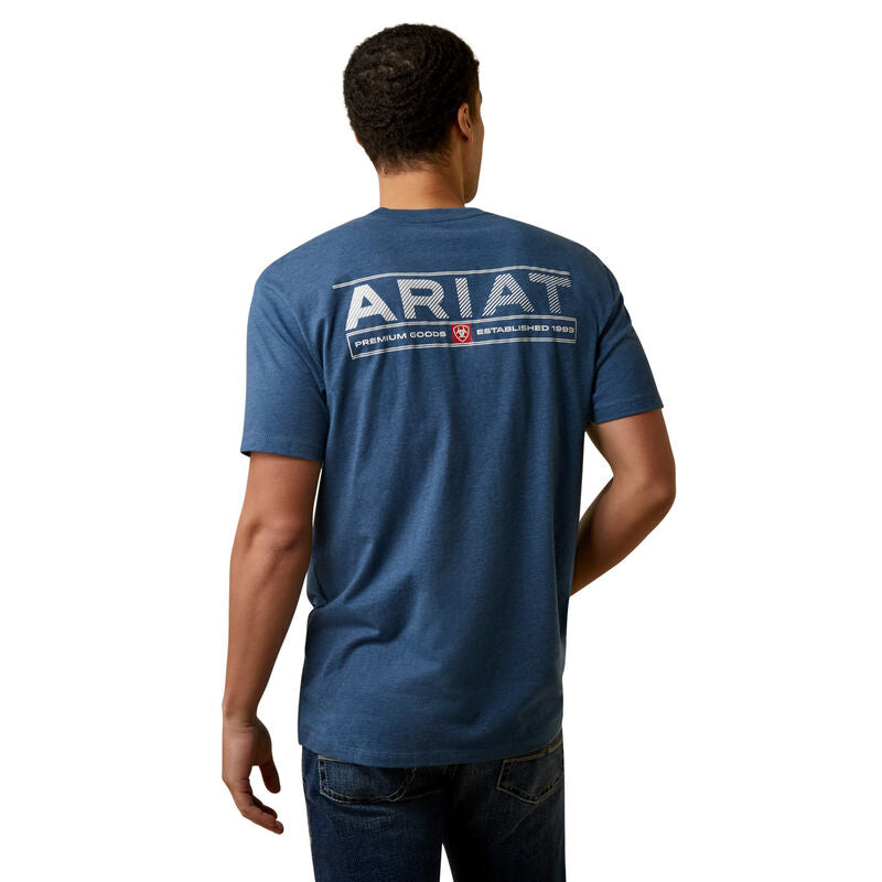 ARIAT MENS DAYTONA STRIPES SS TEE SAILOR BLUE HEATHER