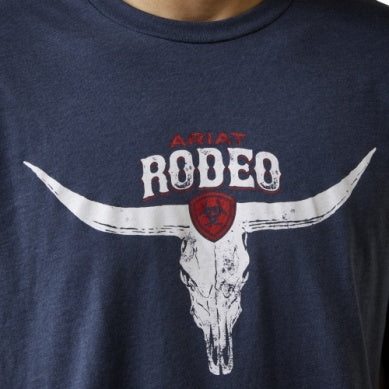 ARIAT MENS RODEO SKULL SS TEE NAVY HEATHER