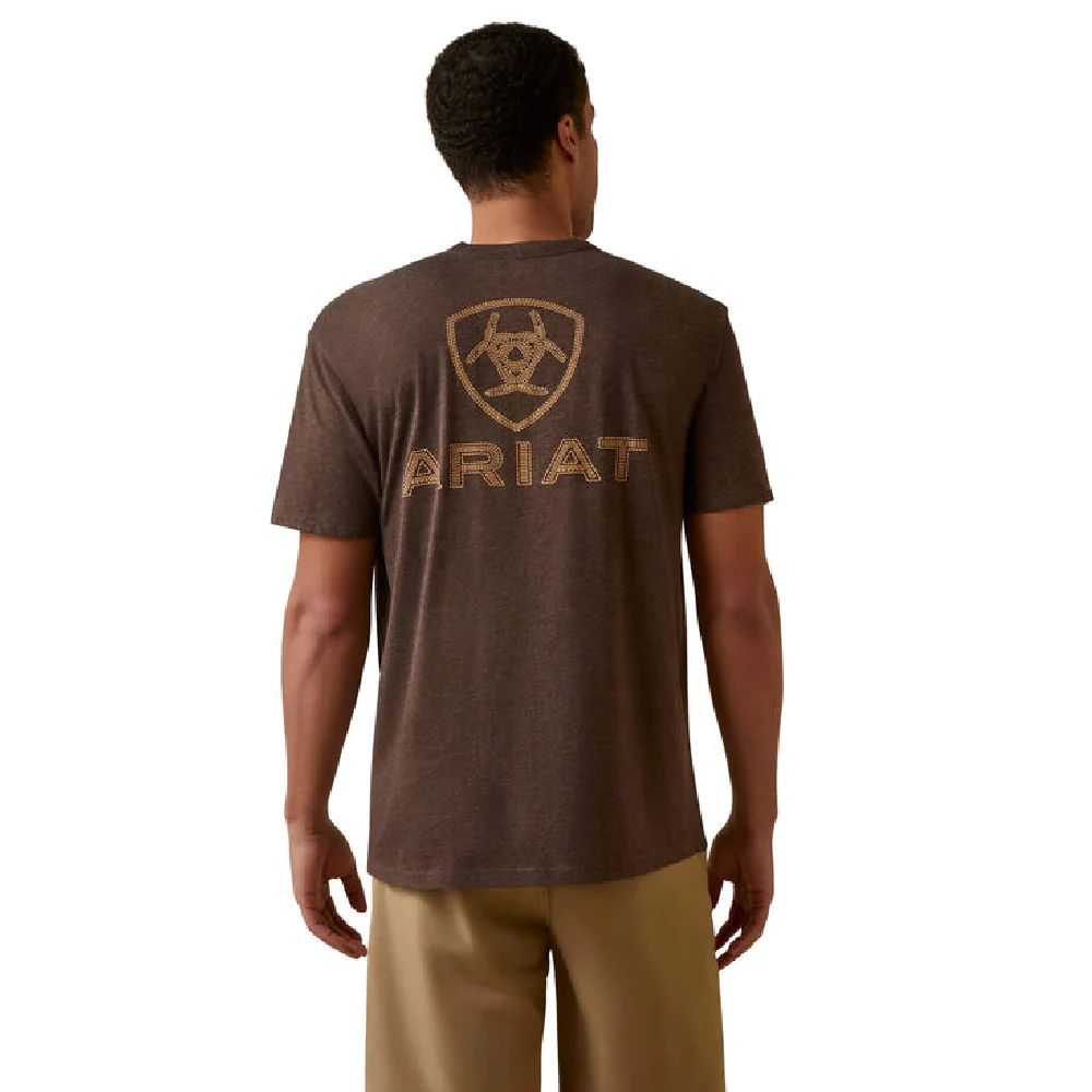 ARIAT MENS SHIELD STITCH SS TEE BROWN HEATHER