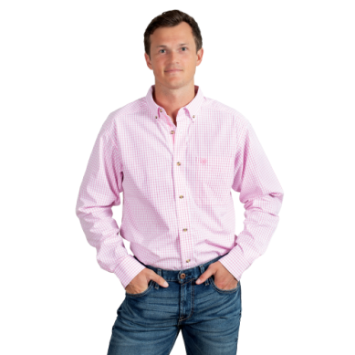 Ariat Mens Pro Series Cliff Long Sleeve Pink Check Shirt