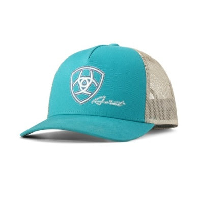 Ariat Womens Shield Logo Mesh Turquoise Snap Back Cap