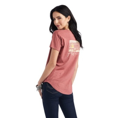ARIAT WMNS SUNSET LOCKUP SS TEE RED CLAY HEATHER