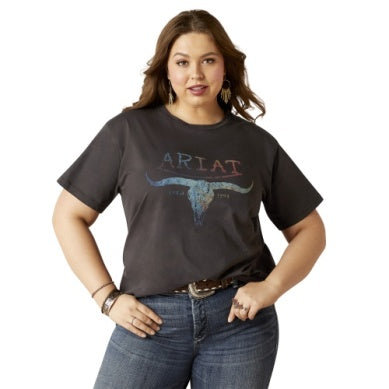 Ariat Womens Patina Steer Short Sleeve Tee Washed Black