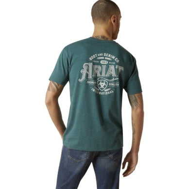 ARIAT MENS WESTERN WHEAT SS TEE DARK TEAL HEATHER