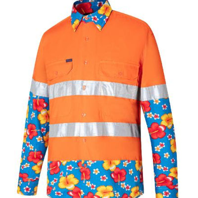 Ritemate Vented Open Front Long Sleeve Tape Hibiscus