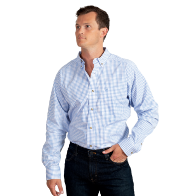Ariat Mens Pro Series Cliff Long Sleeve Shirt Light Blue Check