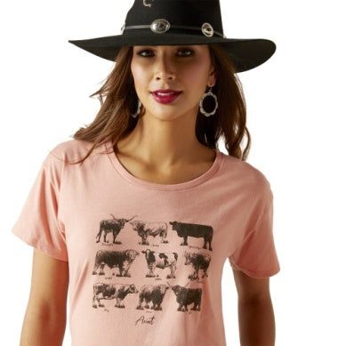 ARIAT LADIES COW CHART SS TEE SUNSET HEATHER