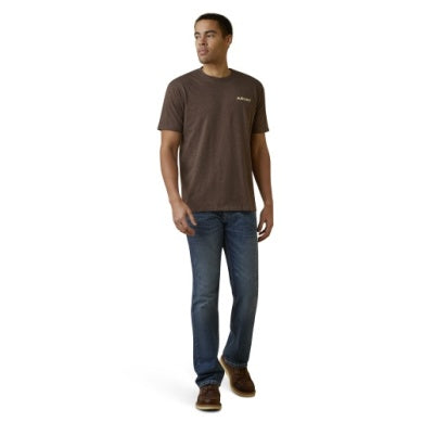 ARIAT MENS RETRO STRIPE SS TEE BROWN HEATHER