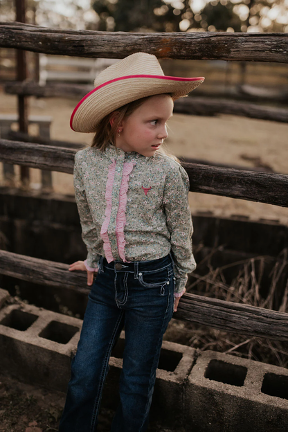 Little Windmill Clothing Co. Girls "Connie"  Fancy Floral Ruffle Collared Fronted Shirt