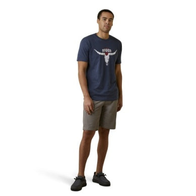 ARIAT MENS RODEO SKULL SS TEE NAVY HEATHER
