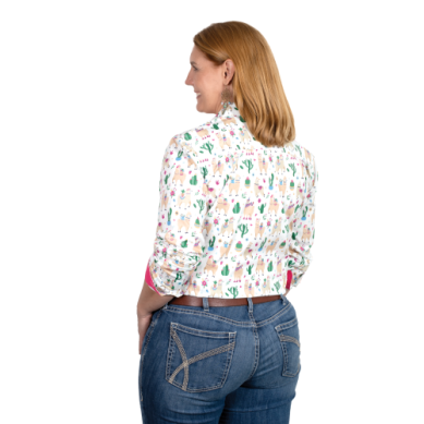 Just Country Women's Abbey Full Button Print Workshirt White Llamas