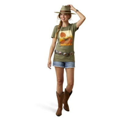 ARIAT WMNS MUSTANG FEVER SS TEE MILITARY HEATHER