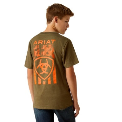 Ariat Boys Grain Flag Short Sleeve Tee Military Heather