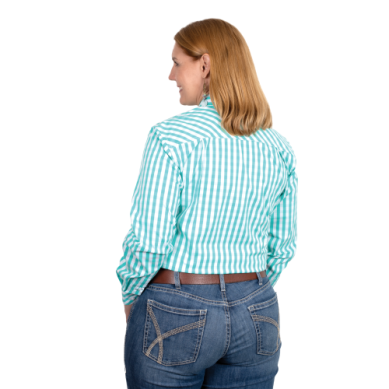 Just Country Women's Abbey Full Button WorkShirt Turquoise Check