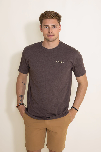 ARIAT MENS RETRO STRIPE SS TEE BROWN HEATHER