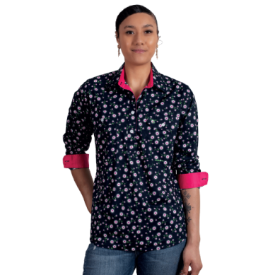 Just Country Womens Georgie Half Button Print Workshirt Navy Primose