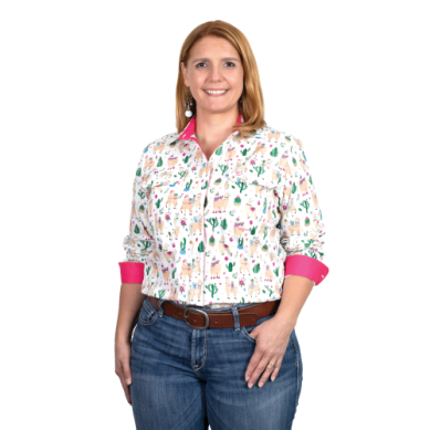 Just Country Women's Abbey Full Button Print Workshirt White Llamas