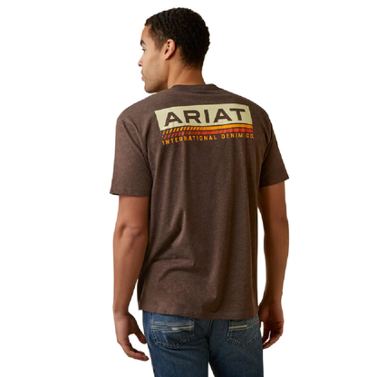 ARIAT MENS RETRO STRIPE SS TEE BROWN HEATHER