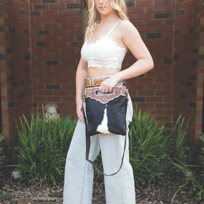 The Design Edge AB-04 Tooling Leather Sling Cowhide Bag Cali