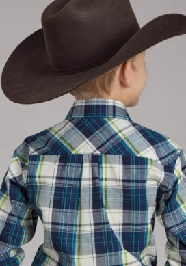 Roper Boys West Made Collection Long Sleeve Shirt  Plaid Blue 03-030-0062-0150