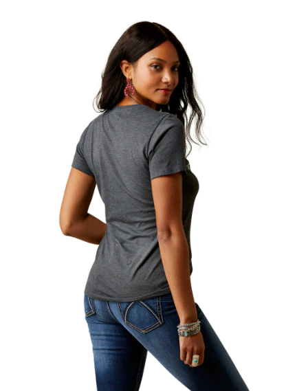 ARIAT WMNS COW SS TEE CHARCOAL HEATHER