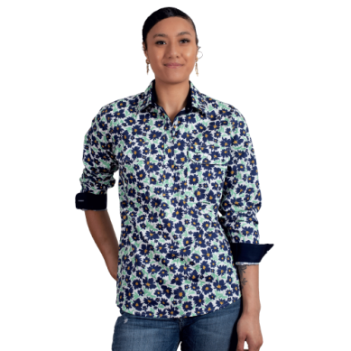 Just Country Womens Georgie Half Button Print Workshirt White Cosmos