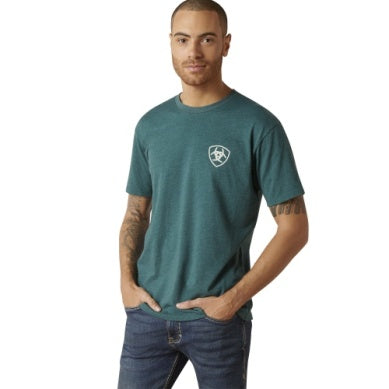 ARIAT MENS WESTERN WHEAT SS TEE DARK TEAL HEATHER