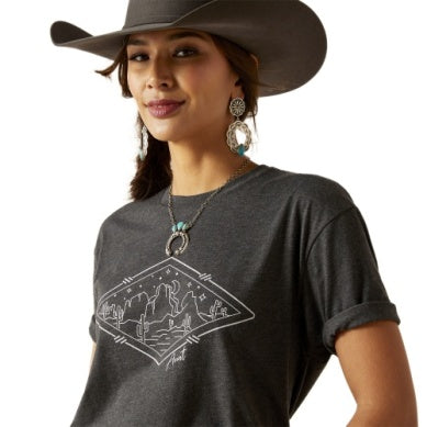 ARIAT LADIES DESERT DIAMOND SS TEE CHARCOAL HEATHER