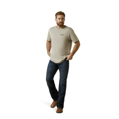 ARIAT MENS SERAPE ISLAND SS TEE KHAKI HEATHER