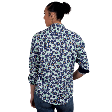 Just Country Womens Georgie Half Button Print Workshirt White Cosmos