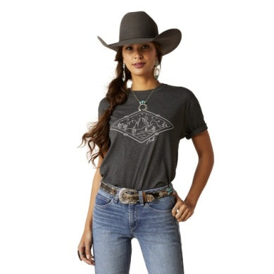 ARIAT LADIES DESERT DIAMOND SS TEE CHARCOAL HEATHER