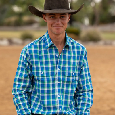 Black Colt Clothing Mens Burenda Full Button Shirt - Blue/Green/White Check