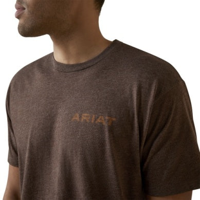 ARIAT MENS SHIELD STITCH SS TEE BROWN HEATHER
