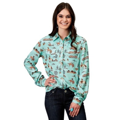Roper Womens Five Star Collection Long Sleeve Shirt Blue 03-050-0590-2012
