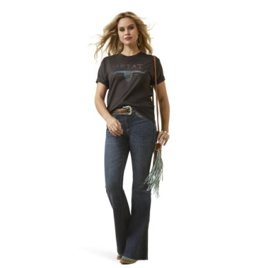 Ariat Womens Patina Steer Short Sleeve Tee Washed Black