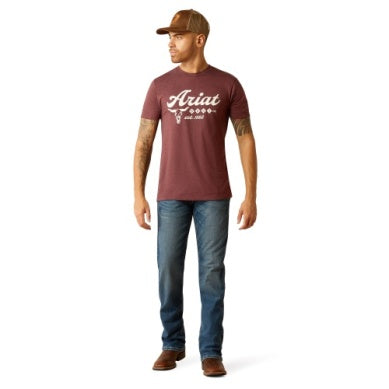 Ariat Mens Established Boot Co. Short Sleeve Tee Maroon Heather