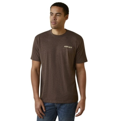 ARIAT MENS RETRO STRIPE SS TEE BROWN HEATHER