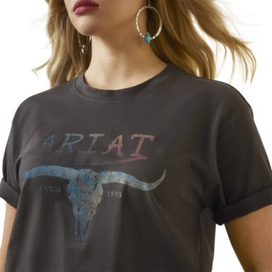 Ariat Womens Patina Steer Short Sleeve Tee Washed Black
