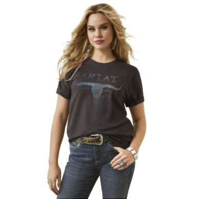 Ariat Womens Patina Steer Short Sleeve Tee Washed Black
